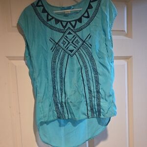 Buttons Turquoise Geometric Tank Top